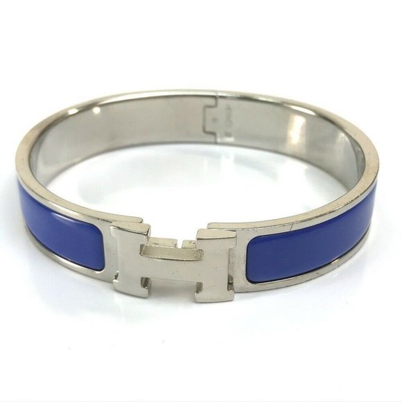 Authentic HERMES Click crack PM Accessories Bracelets Bangle Metal Blue/Silver